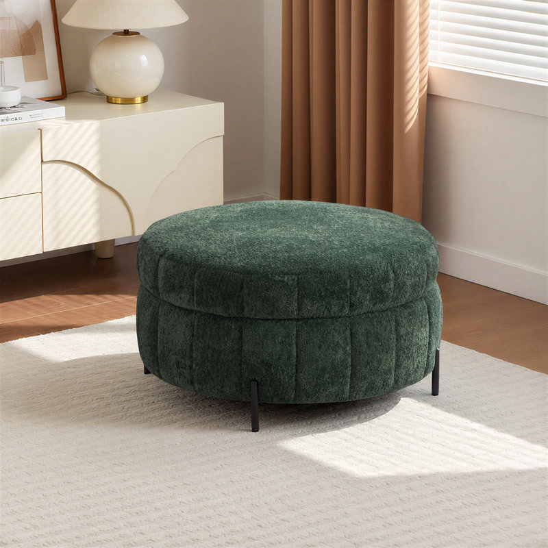 31" W Round Storage Ottoman With Reversible Lid, Green