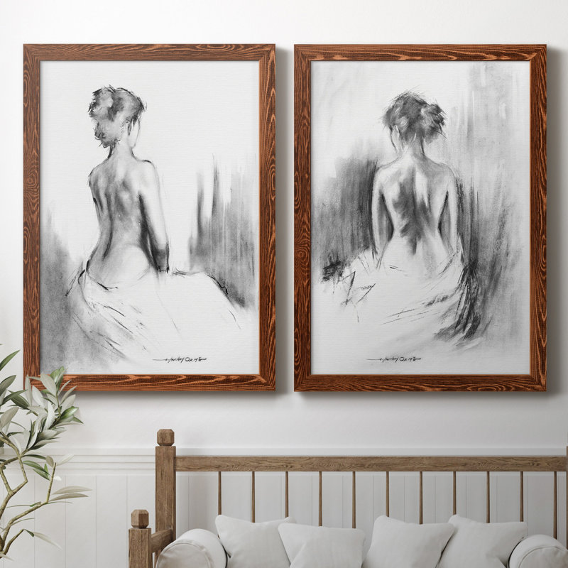 «Soft Silhouette I», ensemble de 2 reproductions d'art, H 24 po x l 36 po, Toile avec cadre érable, Noyer