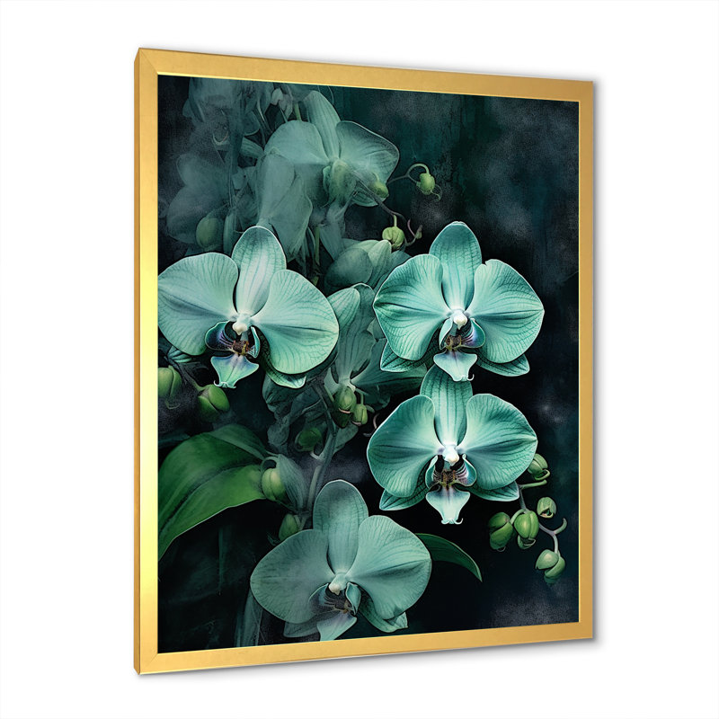 Fantaisie, orchidée verte, paysages de rêve, Cadre doré simple, H 44 po x l 34 po x P 1,5 po