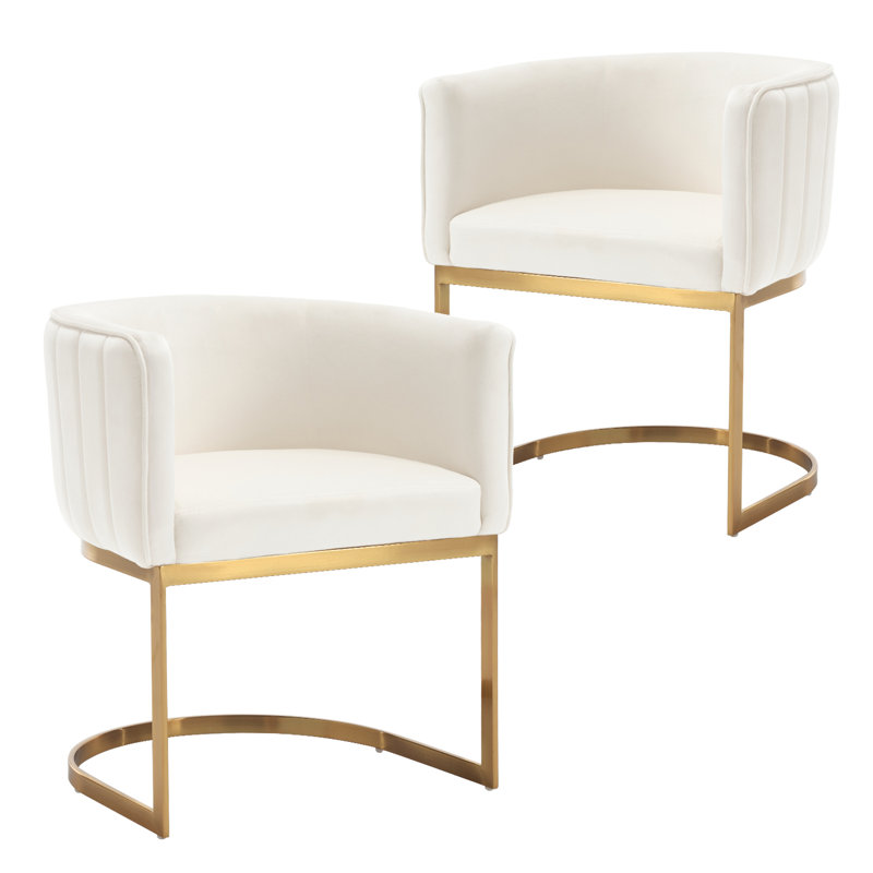 White Velvet Upholstered Side Chair with Gold Metal Frame