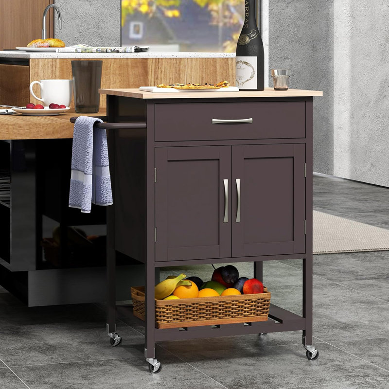 Rolling Kitchen Island Cart, Mobile Serving Cart With Drawer, 2-Door Storage Cabinet, Storage Shelf, Towel Rack, Food Prep Utility Cart On Wheels For Dining Room, Living Room