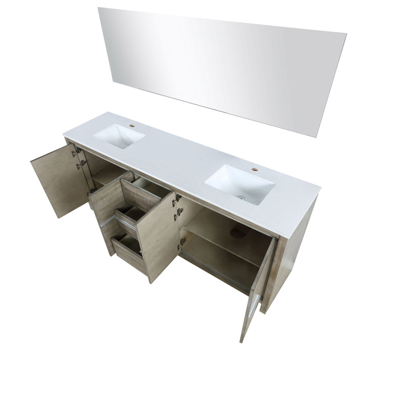 Ensemble de meuble-lavabo double 80 "avec miroir Lafarre, Marine, Marbre de culture blanc