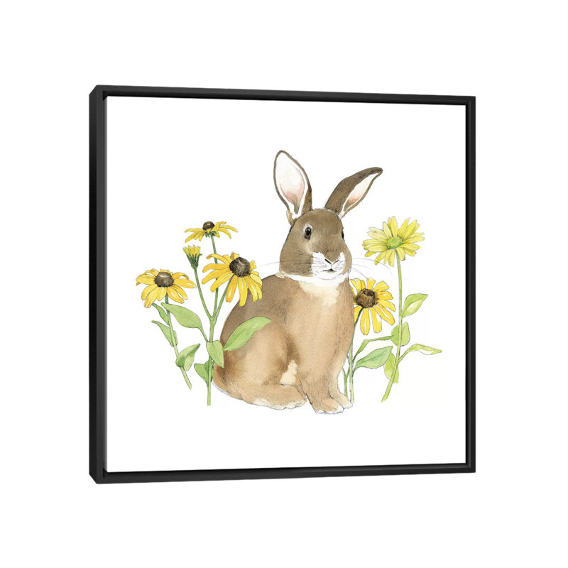 Art sur toile, Wildflower Bunnies, H 26 po x l 26 po x P 1,5 po, Toile avec cadre noir, Aucun mat