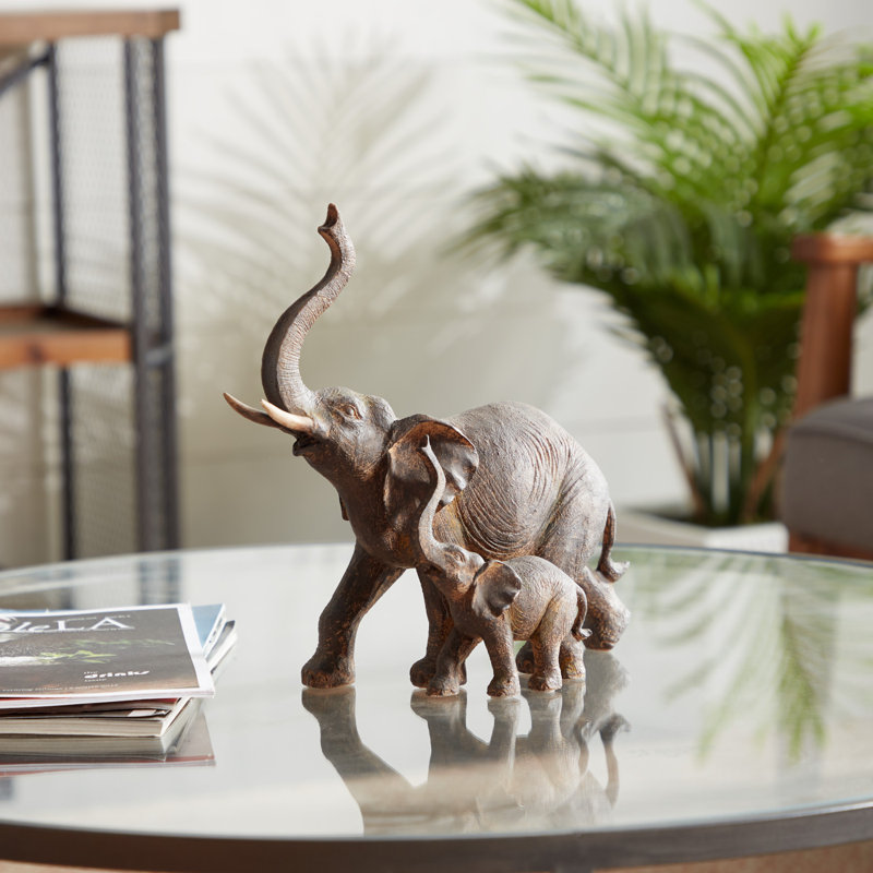 Figurine Bertaux trompette mère et bébé éléphant d'Afrique