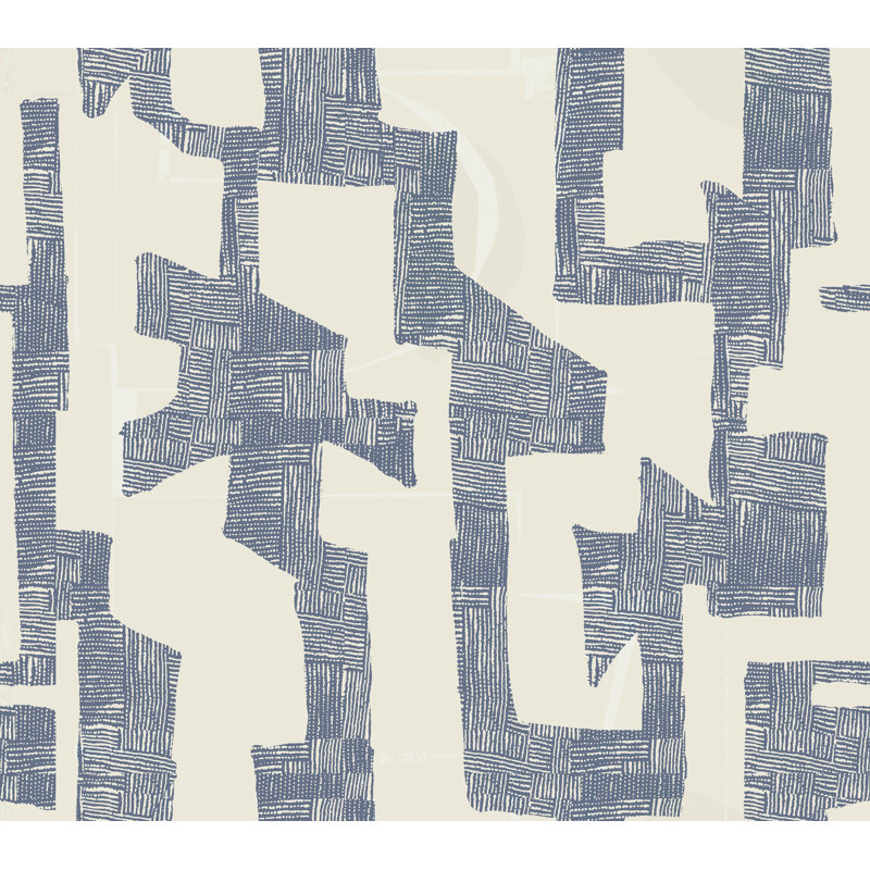Papier peint tribal moderne, Bleu, 27 pi x 27 pi