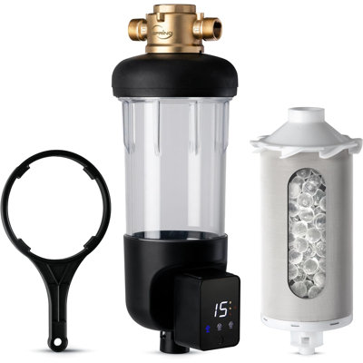 iSpring WSP50SL-ARJ Reusable Whole House Spin Down Sediment Water Filter, Includes Siliphos Helps Prevent Scale and Corrosion, Clear Housing, Upgraded Jumbo Size, With Touch-Screen Auto Flushing