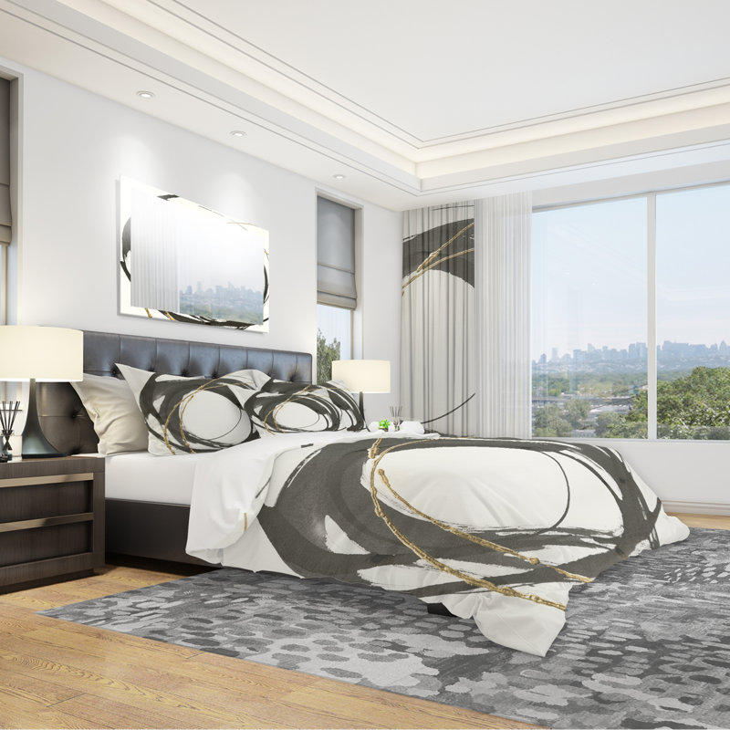 Gold Glamour Circle I - Ensemble de housse de couette chic et luxueux - Microfibre de polyester, Blanc