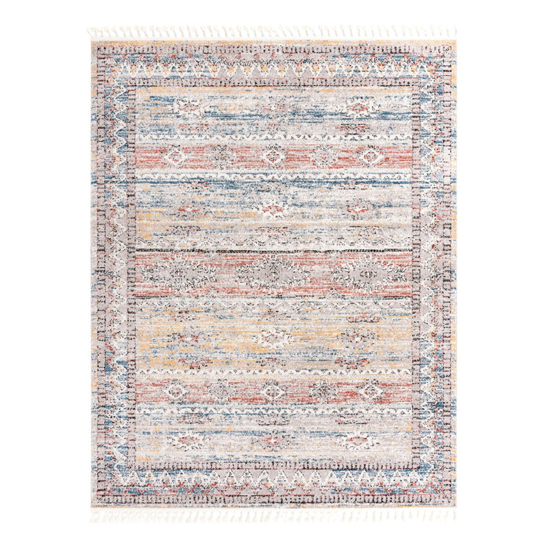 Tapis rouge / bleu / jaune Iroda, Rectangle 7 pi 10 po x 10 pi