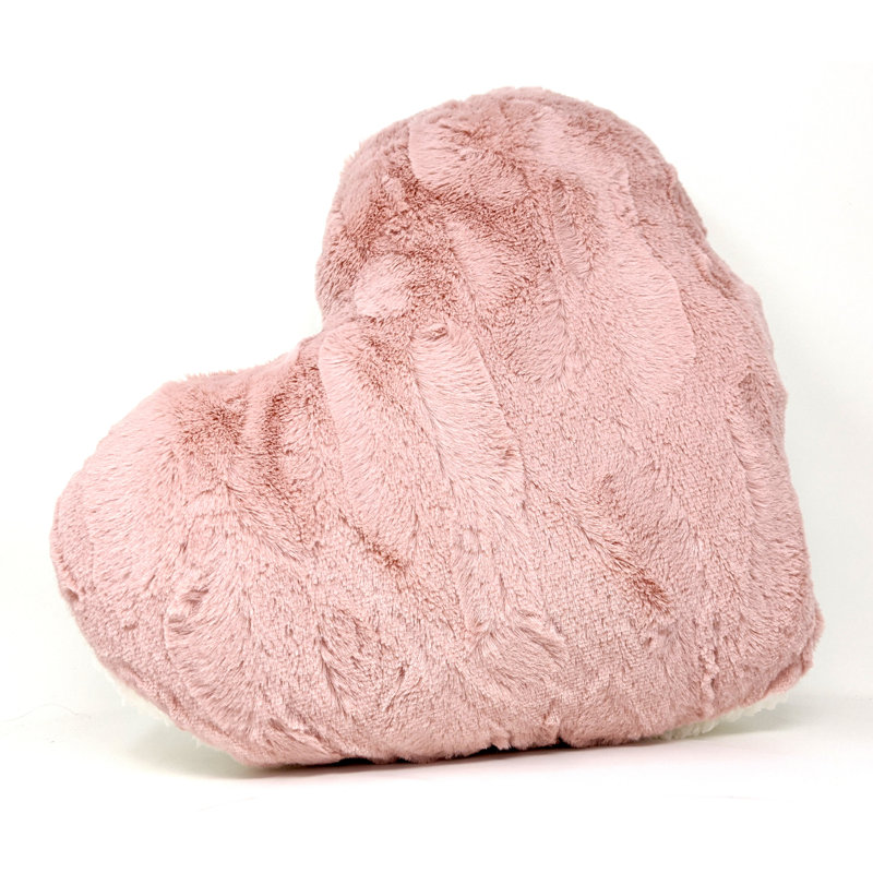 Dusty Rose Pink Heart Shaped Throw Pillow, Soft Faux Fur Decorative Accent Pillow