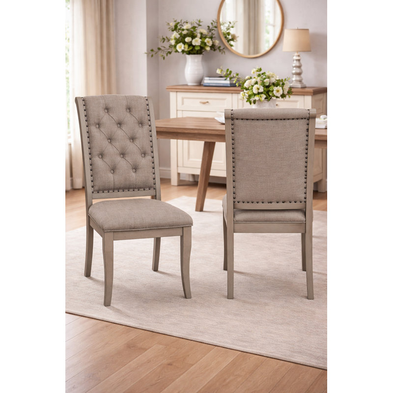 Chadwick 20.25" Tufted Dining Side Chair — Nailhead Trim · Cream Fabric · Gray Cashmere Finish