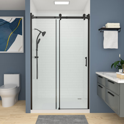 Porte de douche coulissante simple 48 po x 76 po avec verre trempé transparent