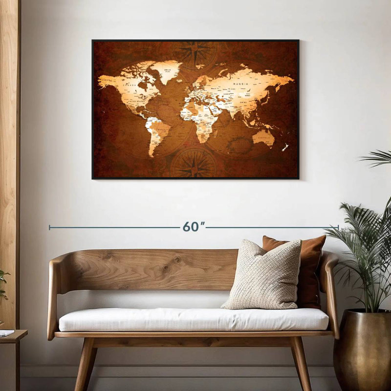 Carte du monde rare Aliaz, H 29 po x l 43 po