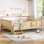 Grand lit en bois massif pour enfants avec bibliothèques de rangement, escaliers et barrières de sécurité, naturel clair, aucun sommier nécessaire