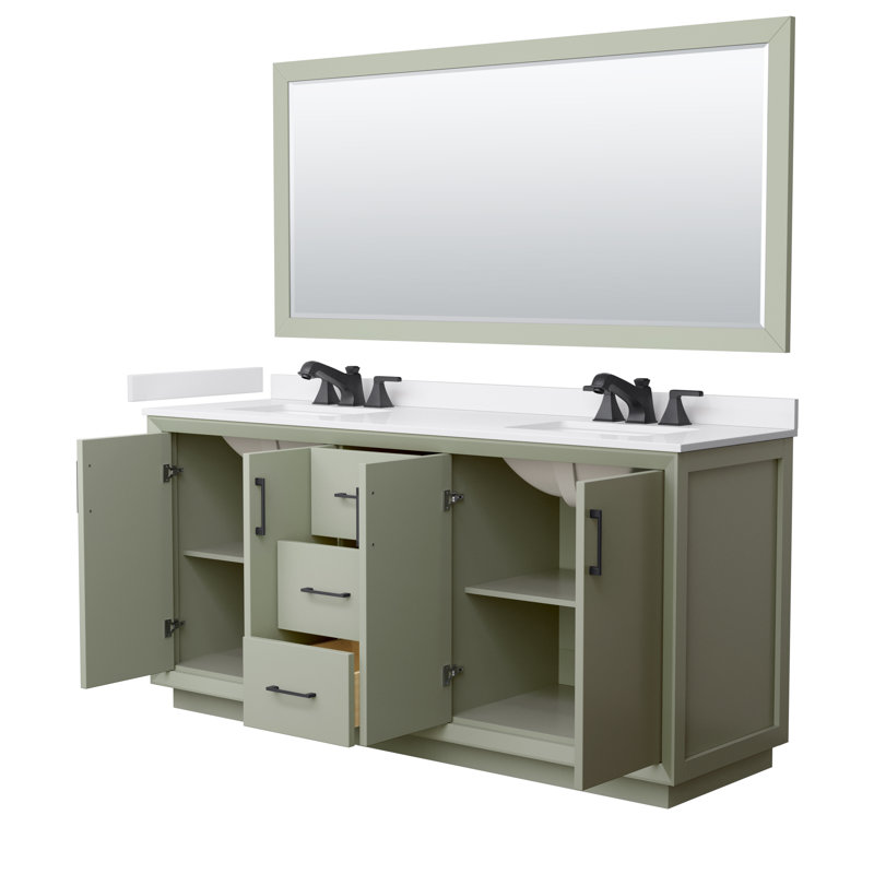 Strada 72'' W Double Vanity, Light Green, Brushed Nickel, White Cultured Marble
