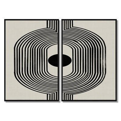 Vortex rétro noir et beige - décoration murale moderne Mid-Century, art mural moderne encadré noir Mid-Century 2 pièces