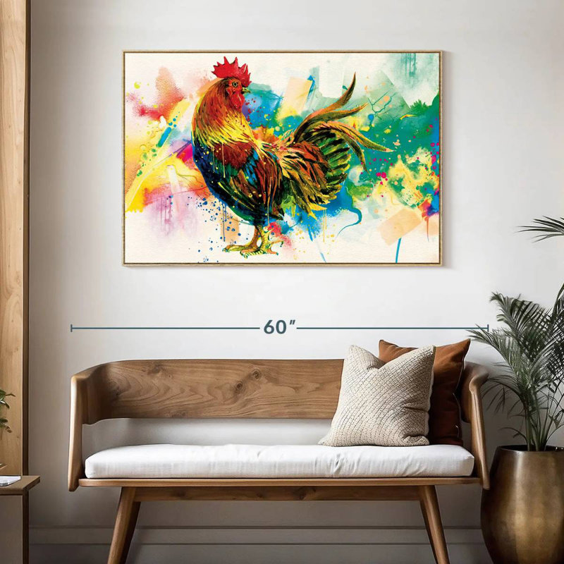 Éclaboussure de peinture de coq, Cadre flottant en bois naturel, 46 po x 31 po