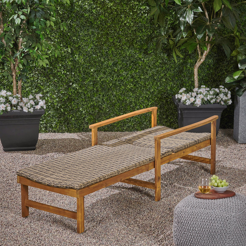 Wood + Wicker Chaise Lounge, Brown Cushion/Teak Frame