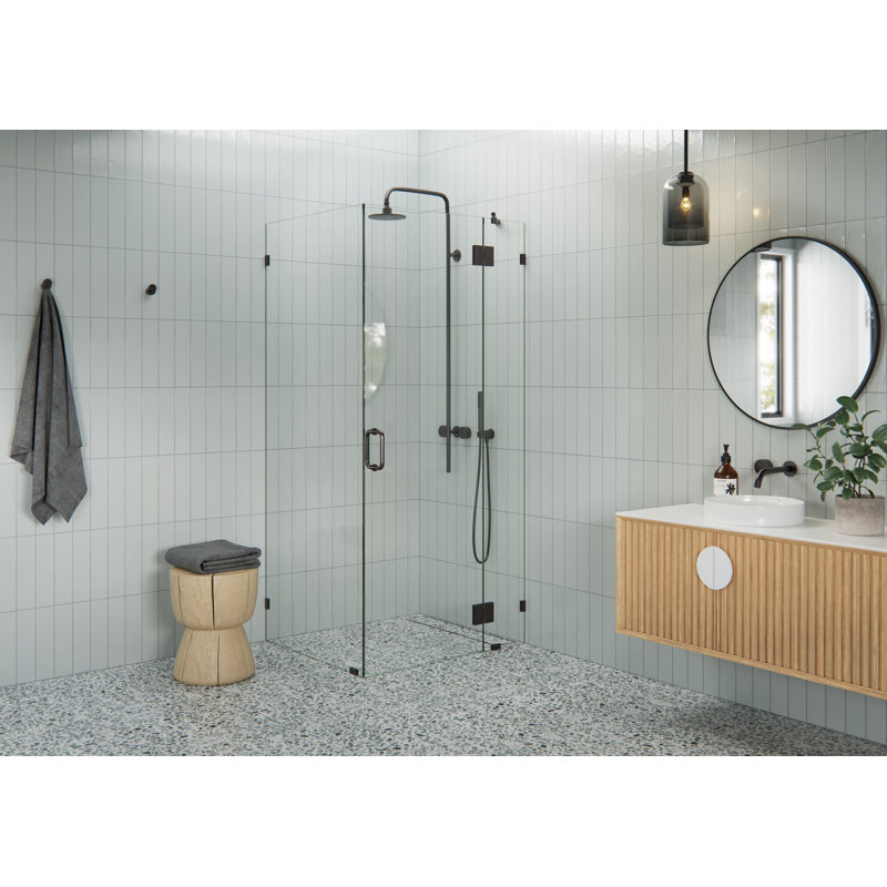 Halo 38 in. x 33 in. x 78 in. 90-degree Fully Frameless Glass Hinged Shower Enclosure, Oil Rubbed Bronze