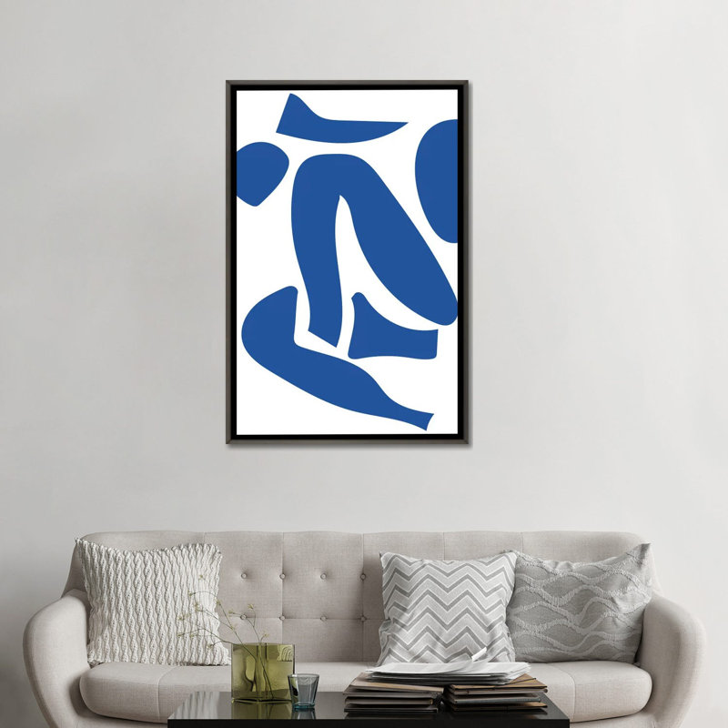 Impression de silhouette bleu déconstruit par Mambo art studio-impression, Pas de tapis, Toile avec cadre gris