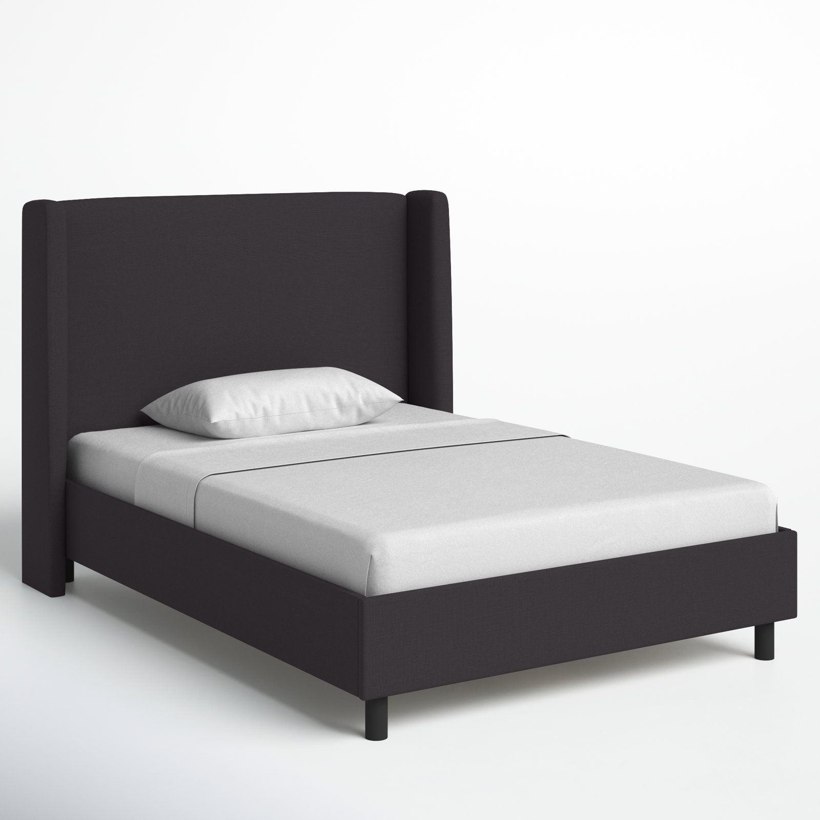 Tilly Linen Upholstered Wingback Bed, King, Classic Black Linen