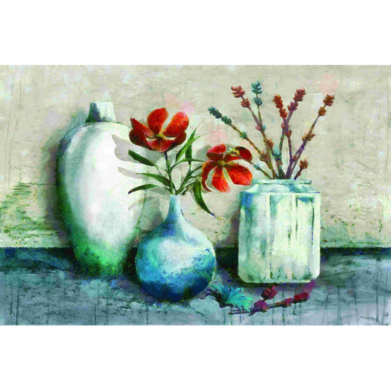 Fleurs et vaisseaux - reproduction sur toile tendue, H 32 po x l 48 po