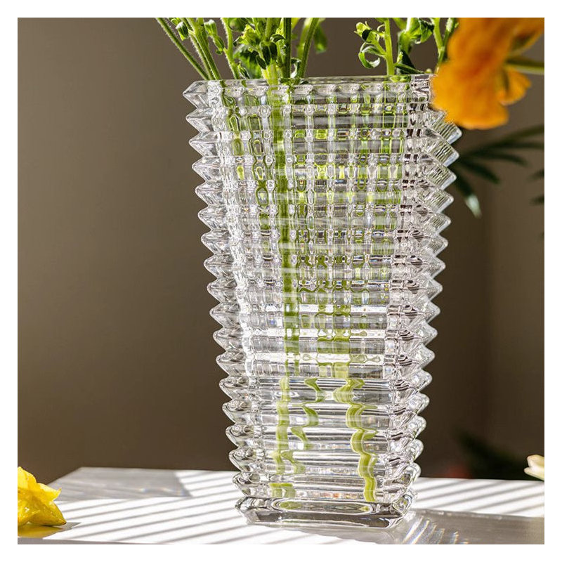 Crystal-Cut Look Glass Vase, 10.8" H x 6.5" W x 4.7" D