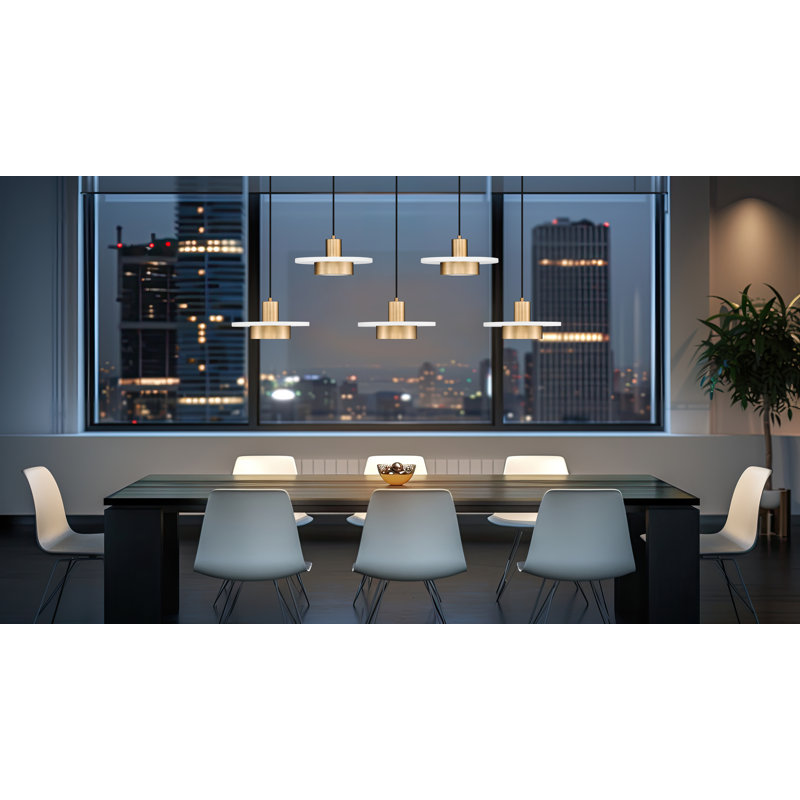 Lustre linéaire 5 lumières Ludo, Matte White + Modern Gold