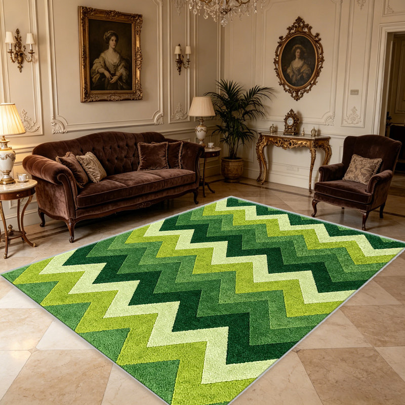 Green Chevron Zigzag area rugs for Living Room, Soft and Comfortable, Suitable for all seasons, easy to maintain, machine washable Indoor floor mat, Under Table Farmhouse suitable for Bedroom, Dining Room, Study, Patio, Balcony, Home Decor