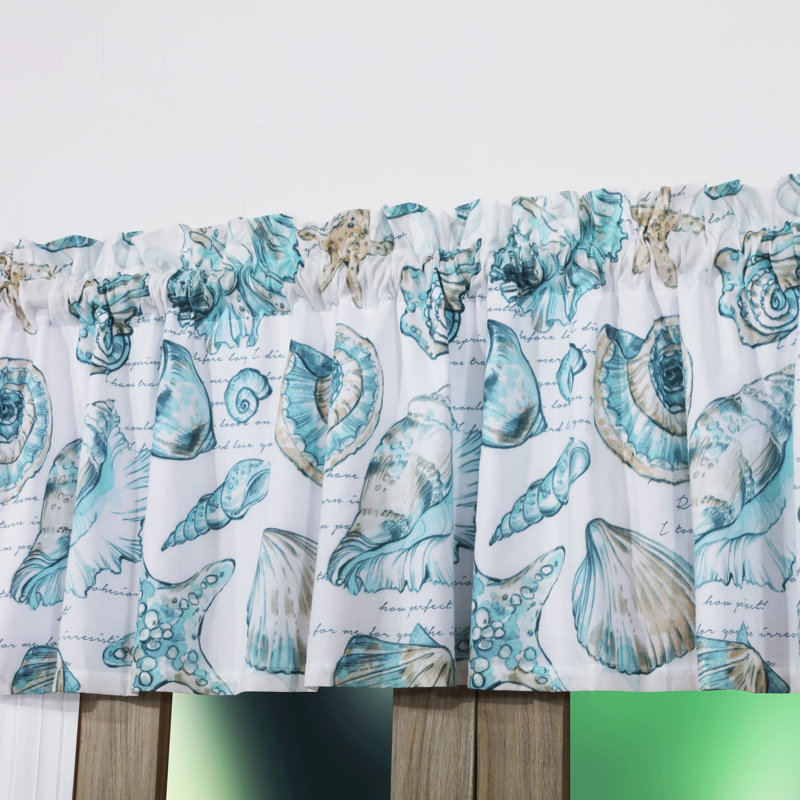 Cruz Coastal Teal and White Polyester Window Valance