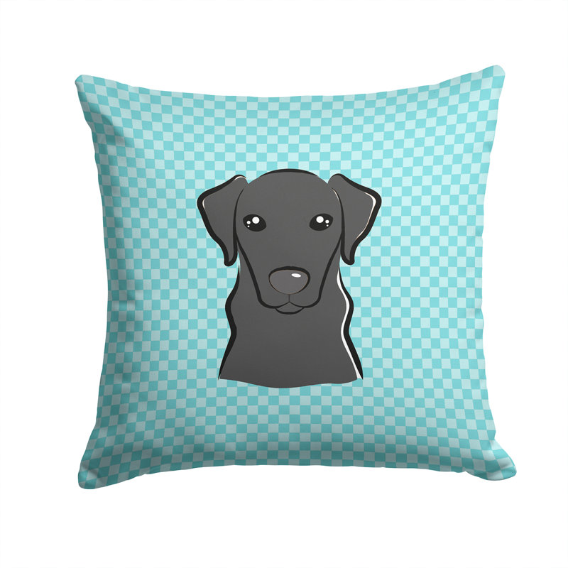 Checkerboard Black Labrador Indoor/Outdoor Throw Pillow, 14" H x 14" W x 4" D, Blue