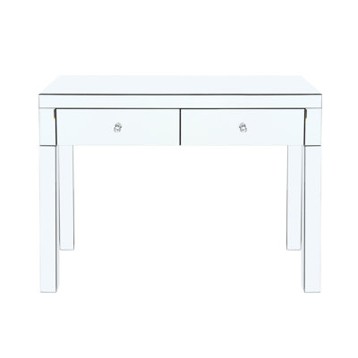 Bedroom Mirrored Work Desk With 2 Drawers, Modern, +glass, Glossy, Freestanding Elegant Computer Drawers For Bedroom, Glossy Finish,