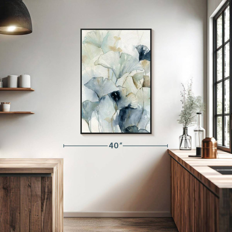 Indigo Ginkgo I, Floating Frame Black, 27" X 40"