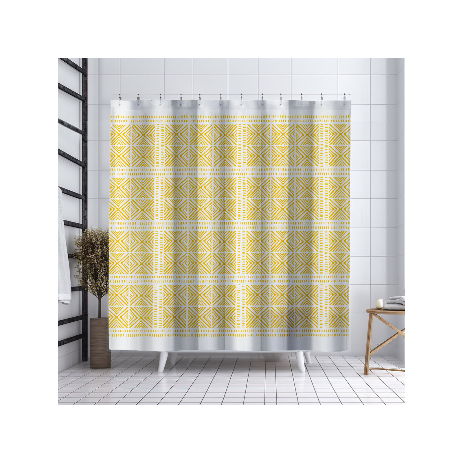 Thora Tribal Shower Curtain, ThoraTribal Yellow
