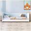Lit sur pied Montessori avec tête de lit et accoudoirs rembourrés, structure de lit en velours au design doux et sécuritaire, lit plateforme à profil bas avec côtés de protection-129505781