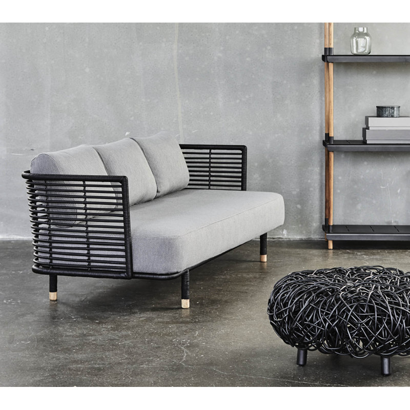 Loop 29.2" Wide Round Footstool Wide Ottoman, Black