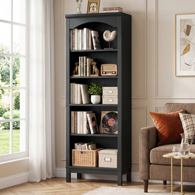 Bibliothèque ouverte mince et peu encombrante de 23,6 pouces de largeur, élégante étagère de rangement arquée pour salon, chambre à coucher, bureau à domicile et couloir.