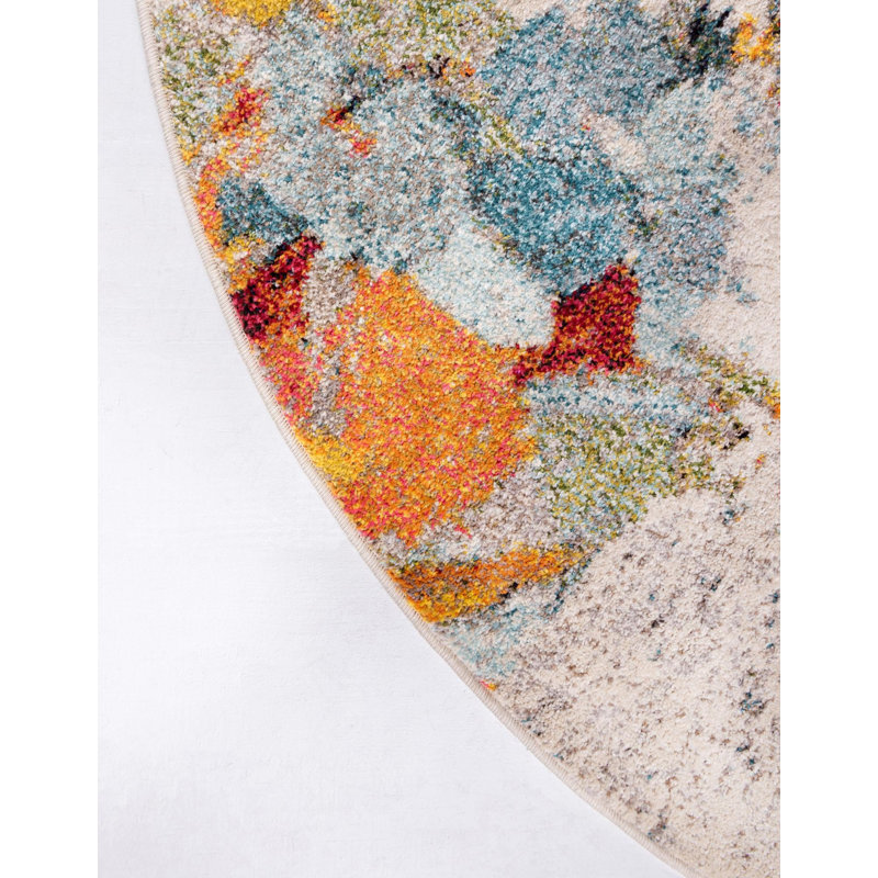 Rusland Washable Abstract Indoor Rug, Round 6'1"