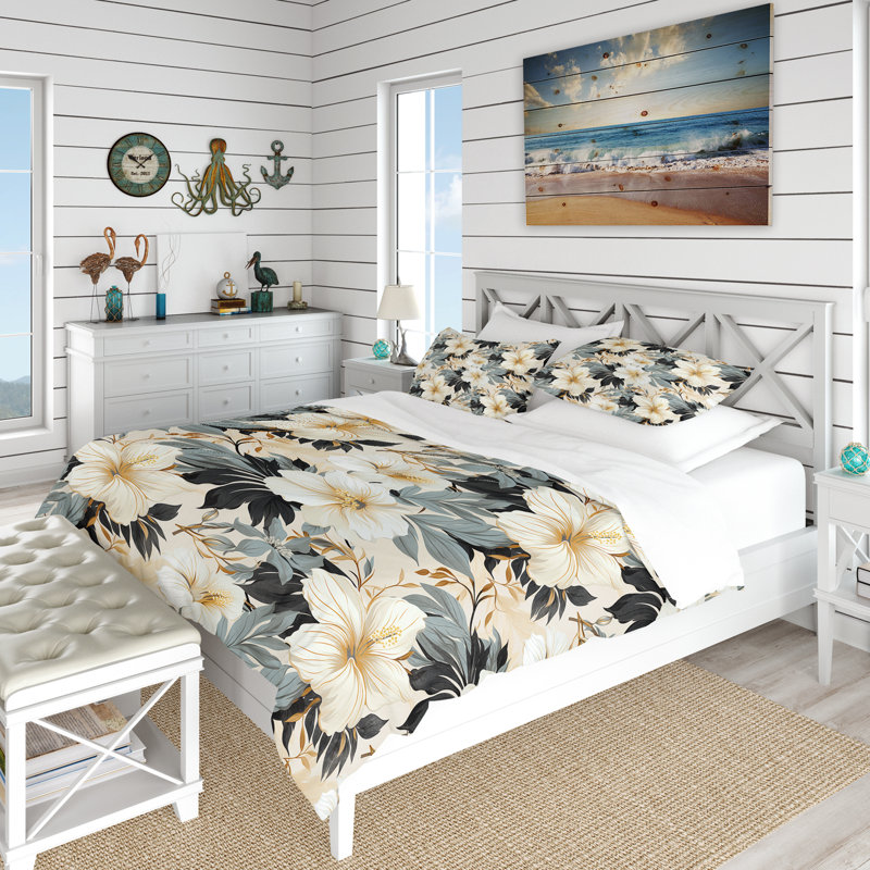 Literie à motif tropical tropique monochrome IV, Housse de couette pour très grand lit et 2 très