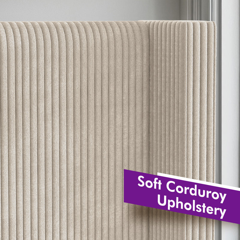 Wauseon Corduroy Upholstered Bed, King, Cream Corduroy