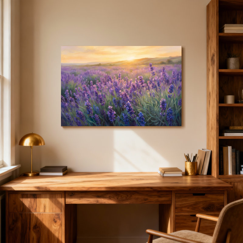 «Plants & Flowers Lavender Field Sunset», reproduction d'art, H 24 po x l 36 po