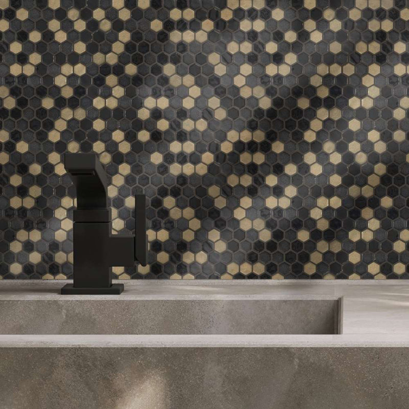 Eterna 1" x 1" Straight Edge Glass Mosaic Wall And Floor Tile, Black/Gold