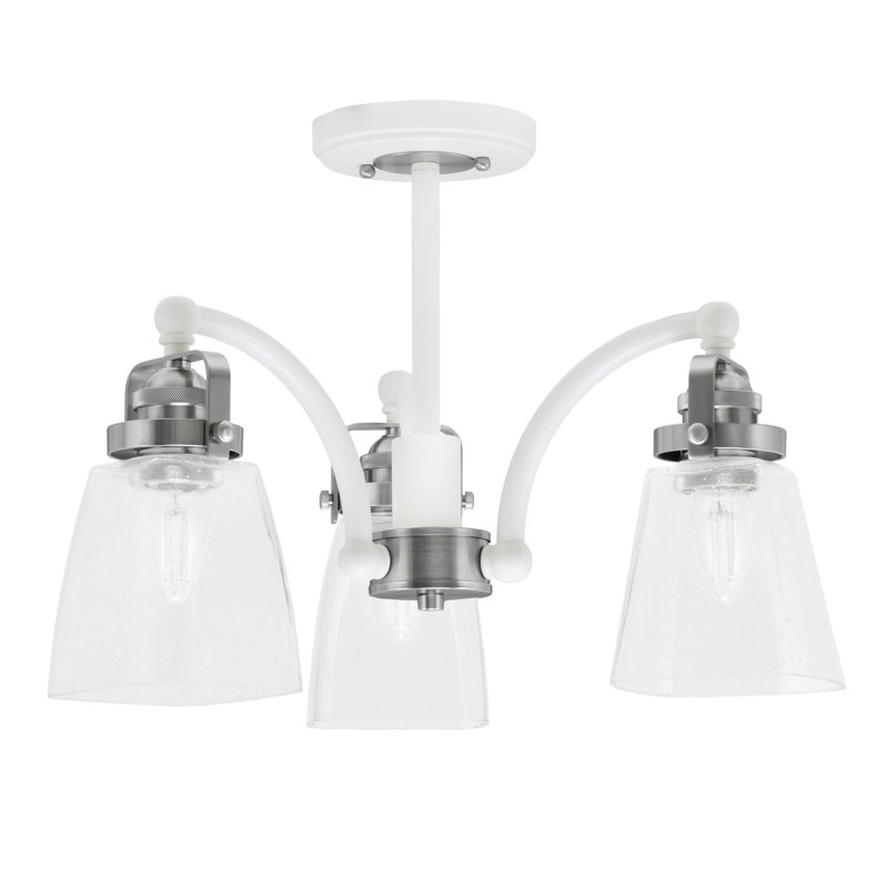 Easton 3 Light Semi-Flush With 4.5" Square Clear Bubble Glass, White/Brushed Nickel