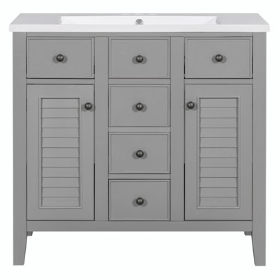 Lenore 35.98 " W Freestanding Standard Free Standing 1 Single Vanity Bathroom Vanity With Ceramic Top