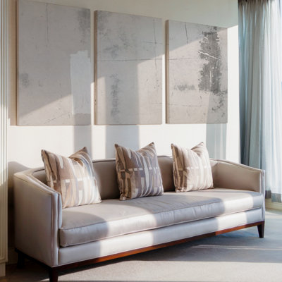 3 Pieces Exculisive Minimal Gray Abstract Large Wall Art Ivory Greige Distressed Texture Panoramic, Canvas Decor for Living Room, Bedroom and Office