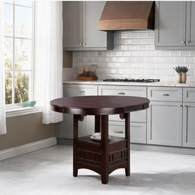 Table de salle à manger de 107 cm avec rangement (voir photo), détails en bois massif, rallonge, étagères, idéale pour la cuisine et la salle à manger.