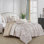 Ensemble d'édredon en microfibre brodé et imprimé 7 pièces beige et brun avec taies décoratives et coussins décoratifs