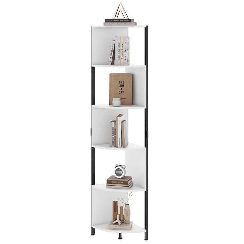 Besnike 175.3cm H x 34.5cm W Corner Shelf Unit, Minimalist Bookshelf Small Bookcase, Black/White