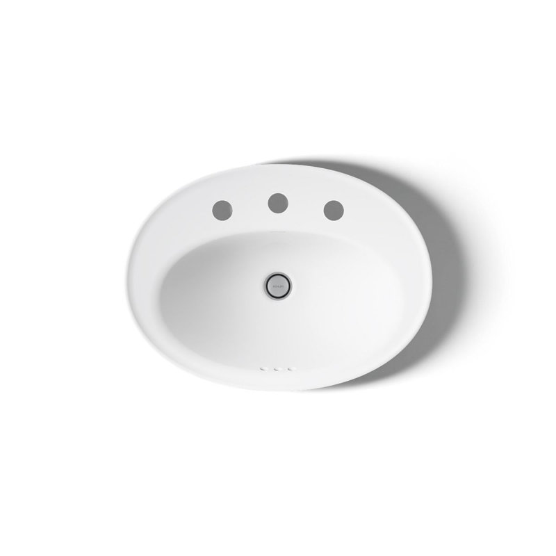 Serif Ceramic Oval Drop-In Bathroom Sink with Overflow, White, 8'' Widespread