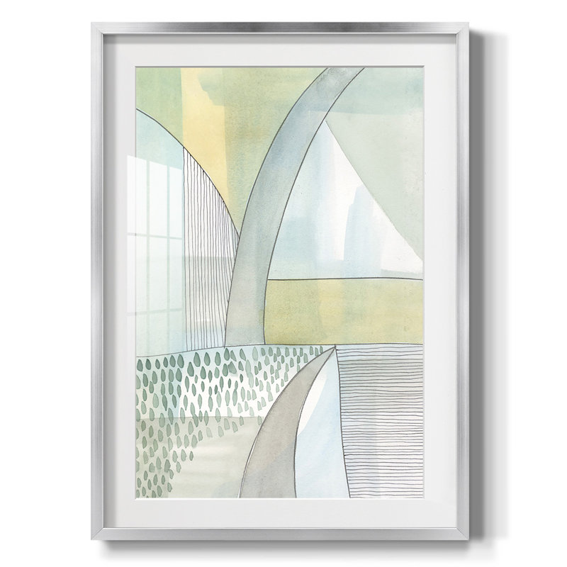 Mint Reflection II - Matted and Framed Under Acrylic Glass, Large Living Room Wall Art, 25.5" H x 17.5" W, Silver
