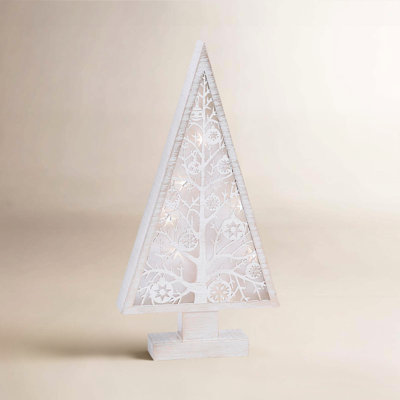 Lighted Metal and Laser Cut Wood Tree 16"H